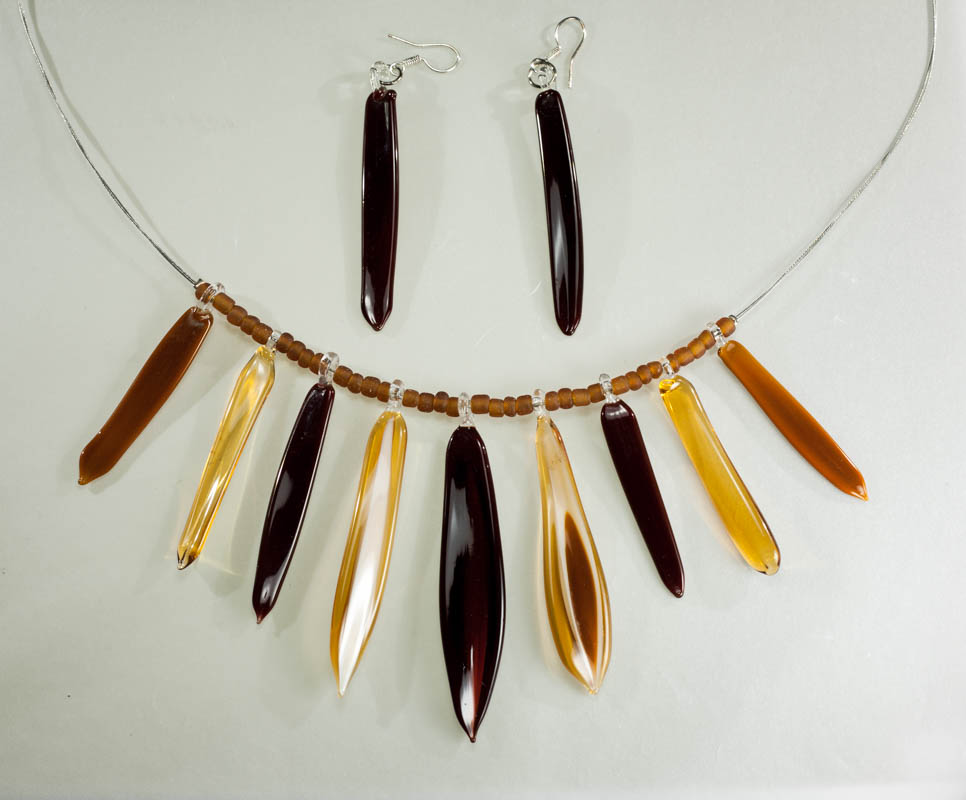 Komplet Štapići smeđa i zlatna s prozirnom