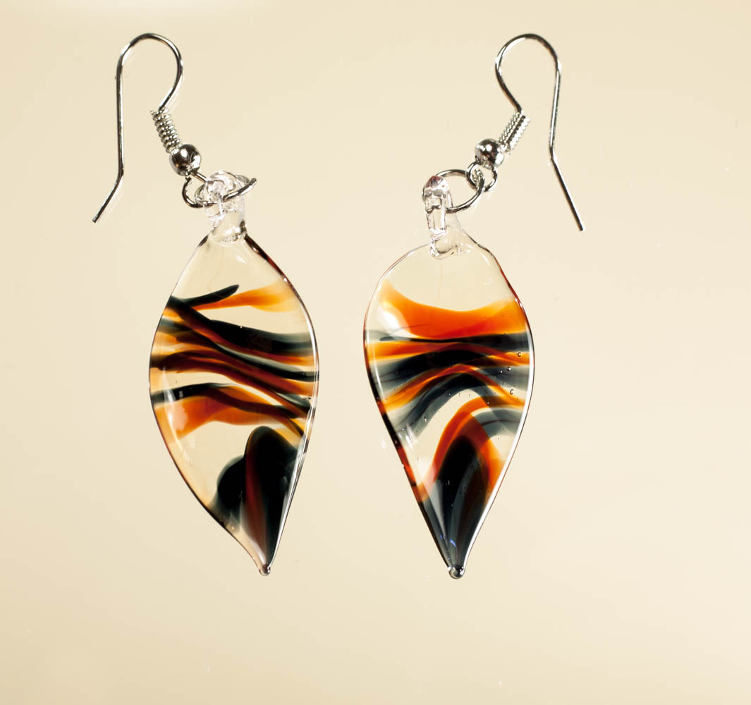 Naušnice Listovi narančasta i crna u prozirnoj