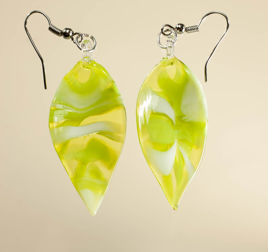 Naušnice Listovi zelena i bijela u žutoj prozirnoj