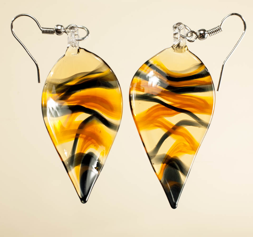 Naušnice Listovi narančasta i crna u zlatnoj prozirnoj