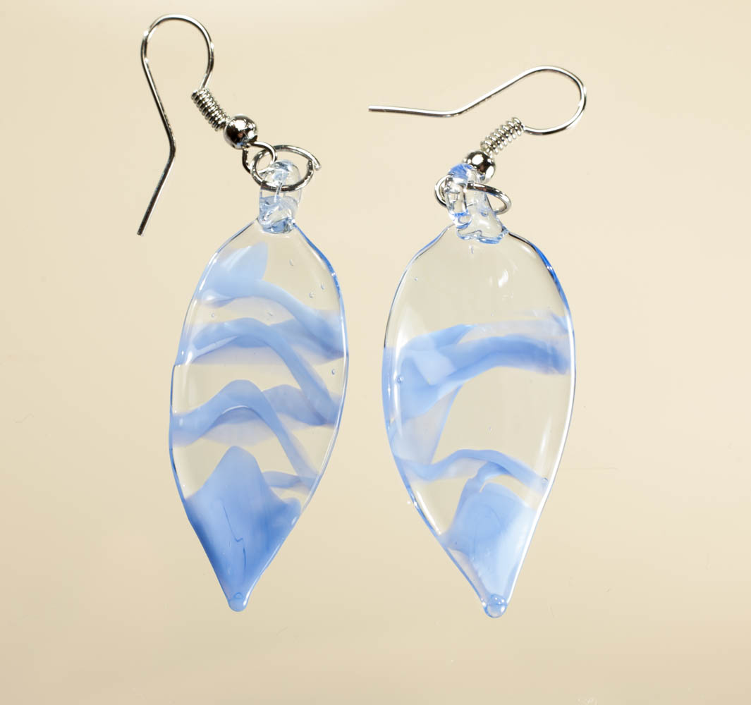 Naušnice Listovi plava u prozirnoj