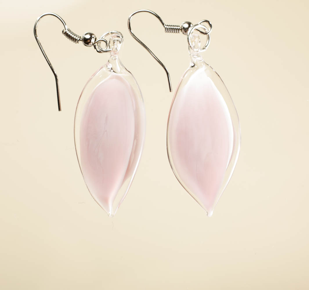 Naušnice Listovi roza u prozirnoj