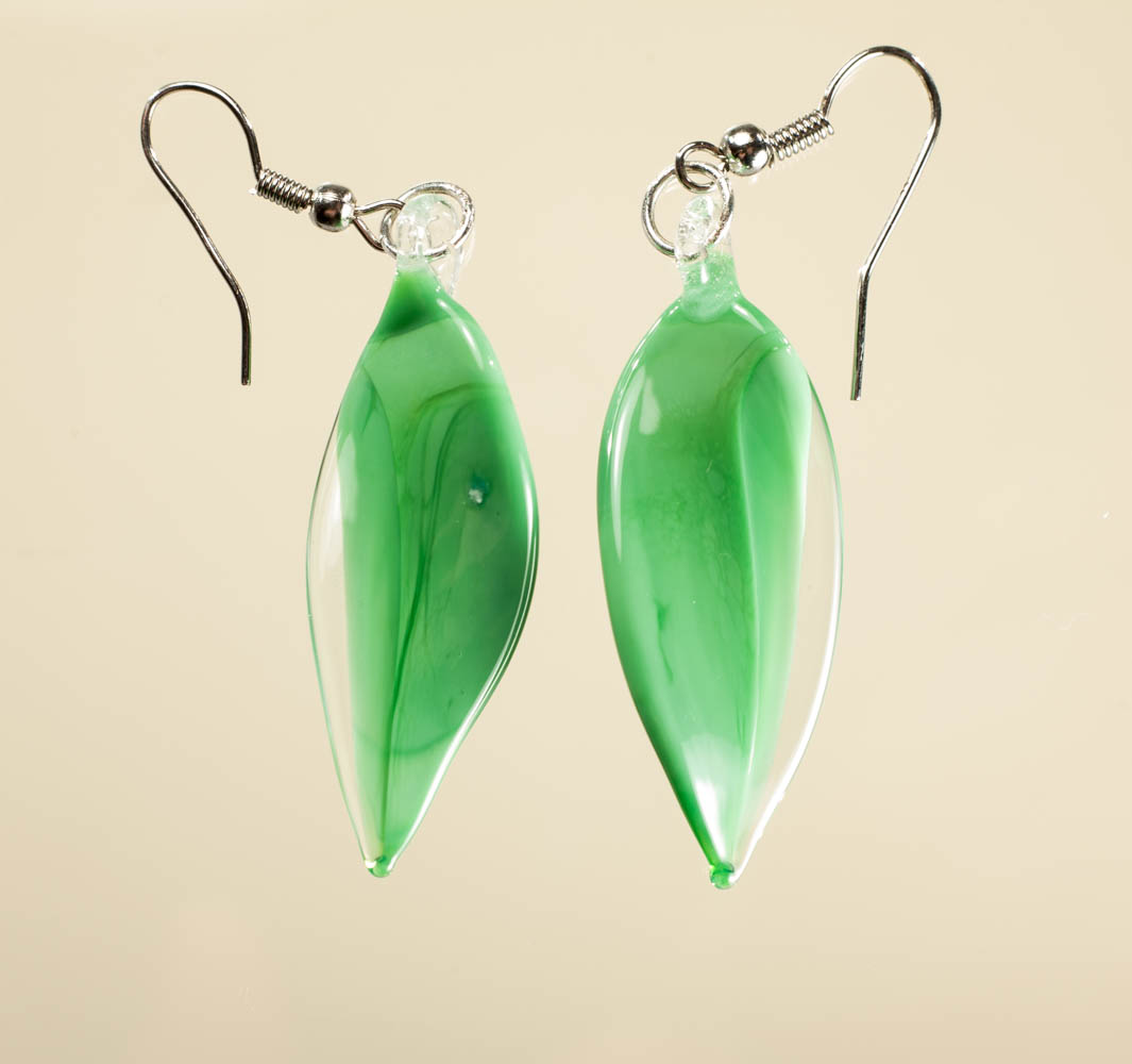 Naušnice Listovi zelena s prozirnom