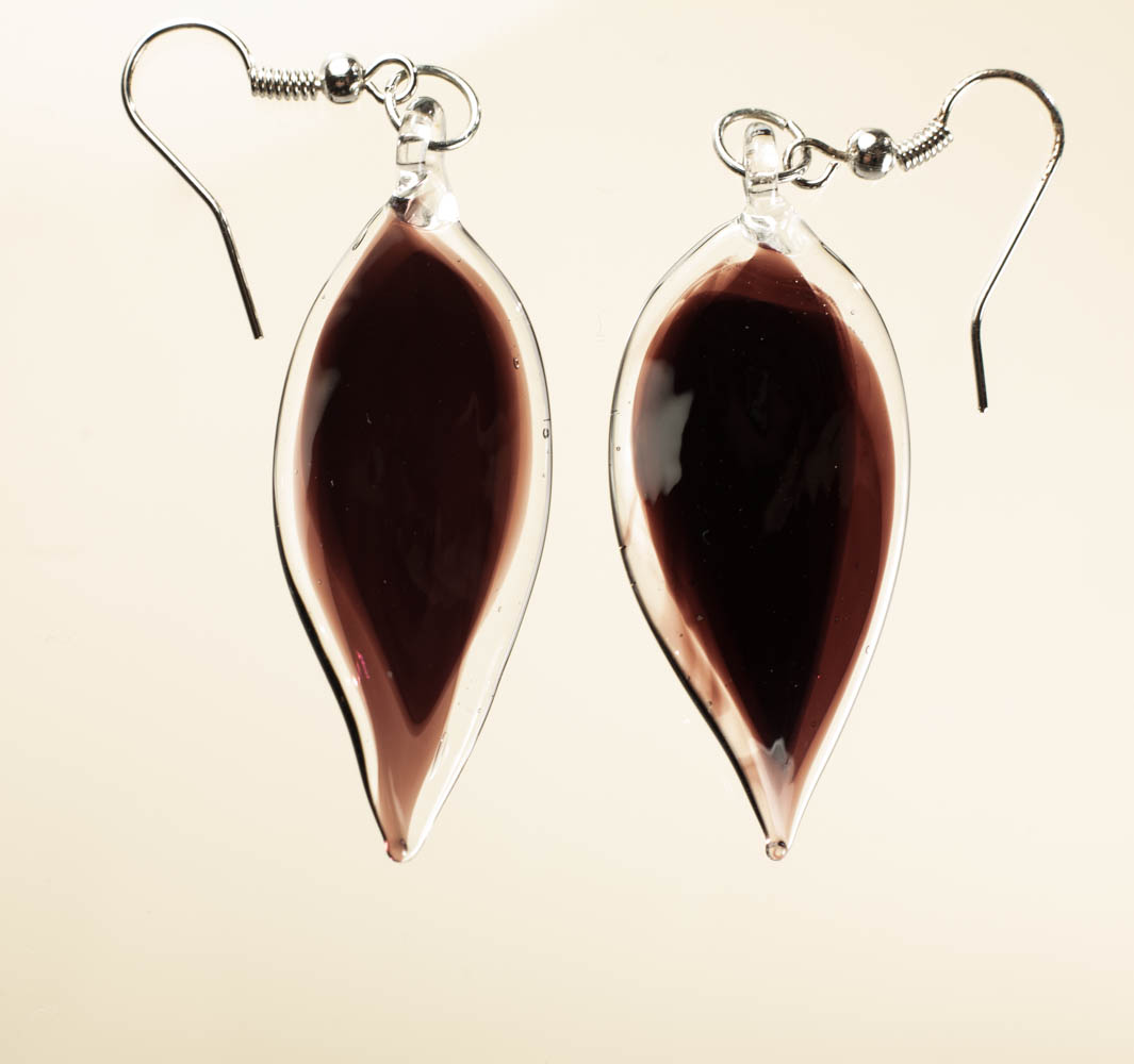 Naušnice Listovi tamnoljubičasta u prozirnoj