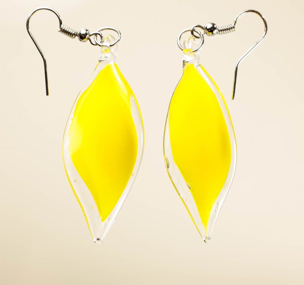 Naušnice Listovi limun žuta u prozirnoj
